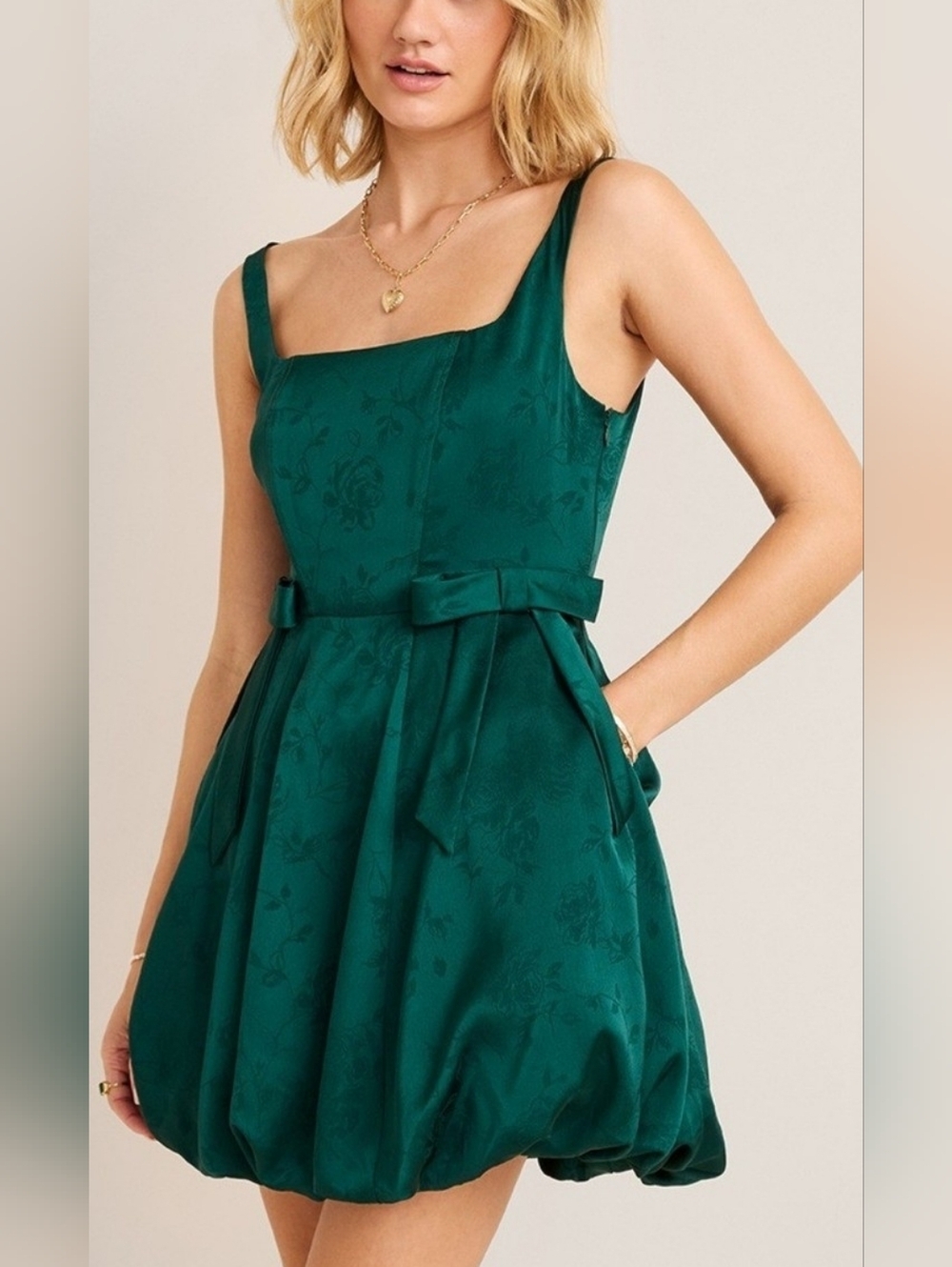 Francesca's Collections Dark Emerald Floral Jacquard Mini Dress Size S